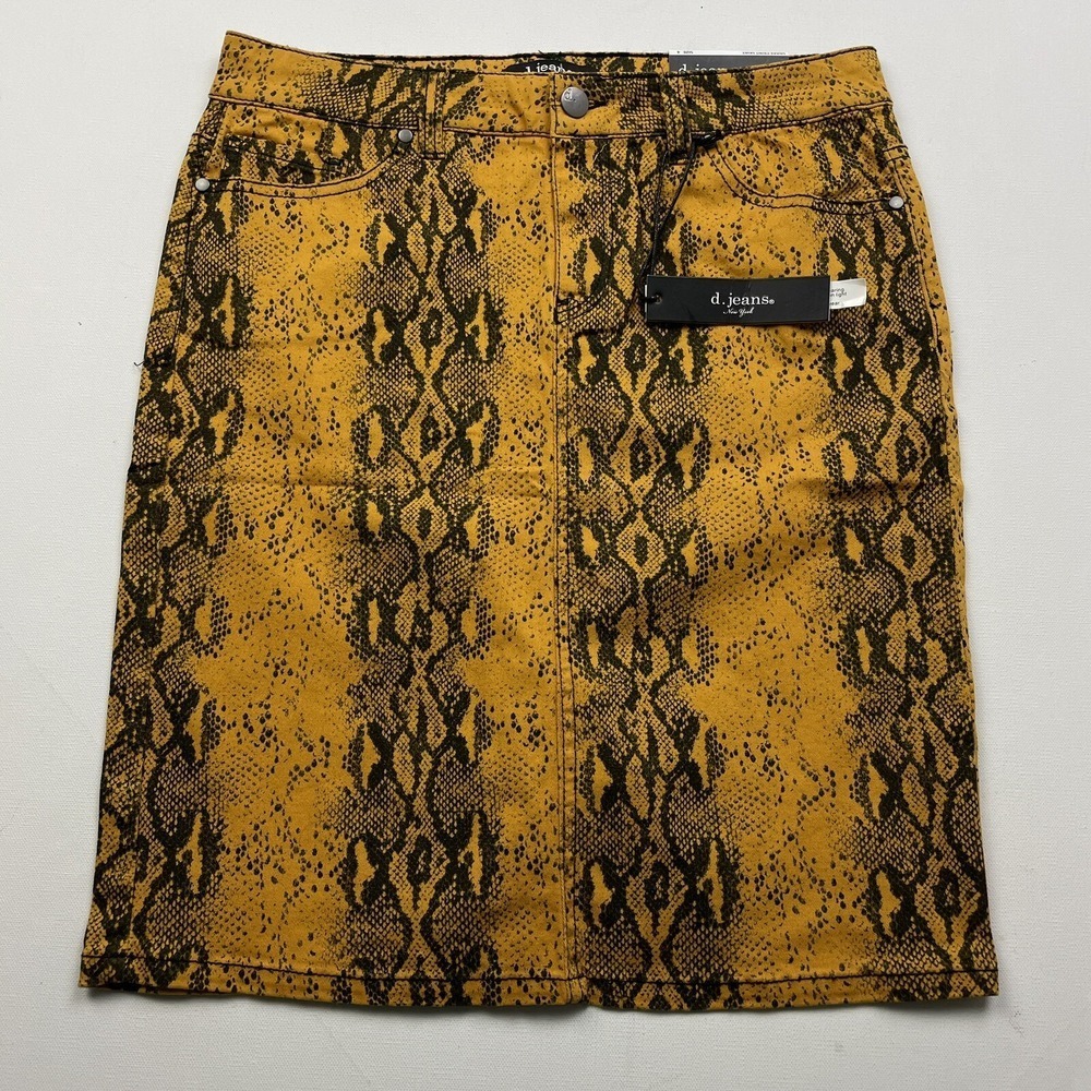 D. Jeans Mini Skirt Women's 4 Yellow Snake Denim Stretch Casual Classic Modern